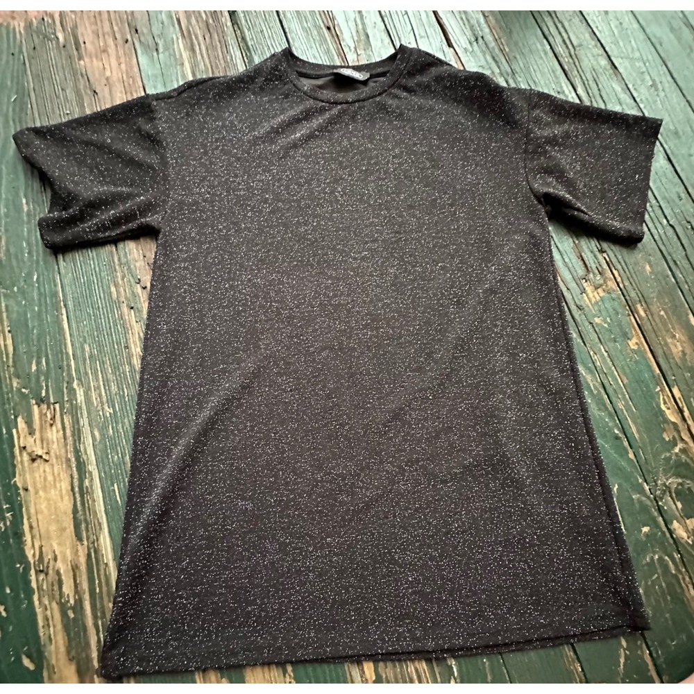 Cider Black Metallic Glitter Short Sleeve T-Shirt Dress Large L A3486